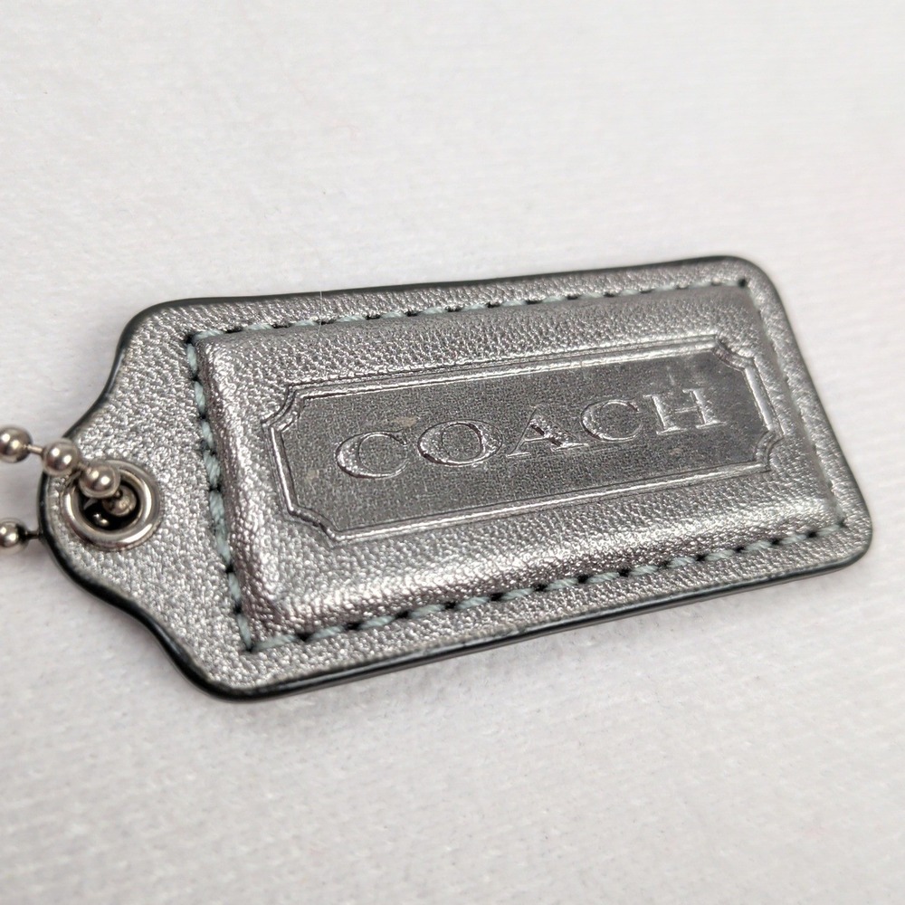 Coach Metallic Silver Leather Hangtag Replacement Handbag Charm Ball Chain Logo